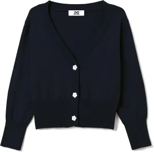 Girls Cropped Cardigan Sweater [Cute Petal Buttons] 3/4 Sleeve Short Cardigan for Dress