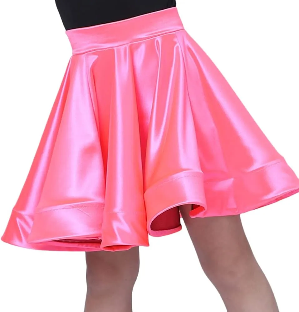 Girls Shiny Dance Skirt for Latin Ballroom Tango Practice Midi Pleated A-Line Swing Design