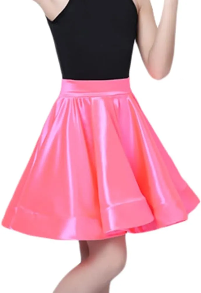 Girls Shiny Dance Skirt for Latin Ballroom Tango Practice Midi Pleated A-Line Swing Design