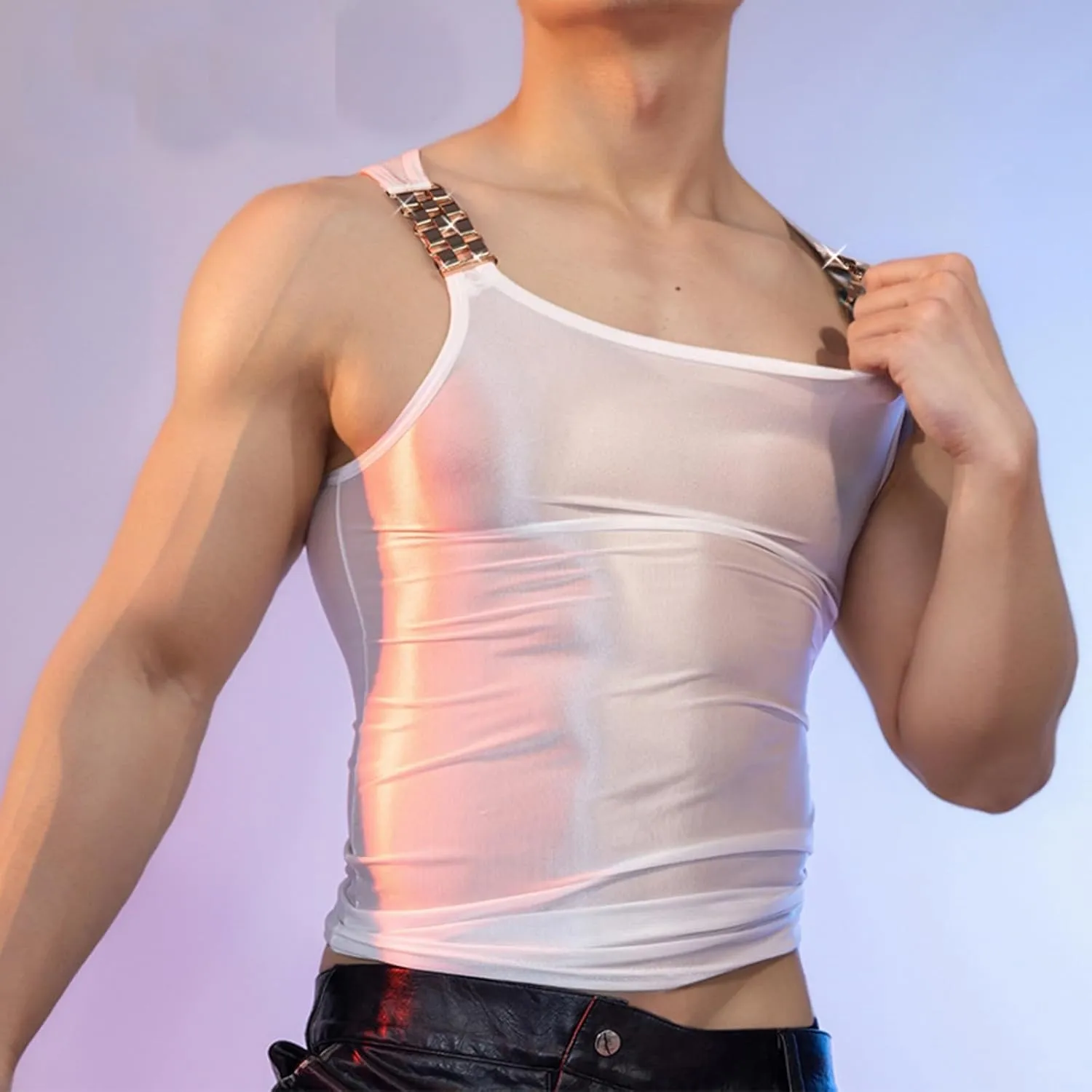 Glossy Mens Tank Top Sleeveless Vest Sports Sports Workout Undershirt Sexy Muscle Sheer Shirt