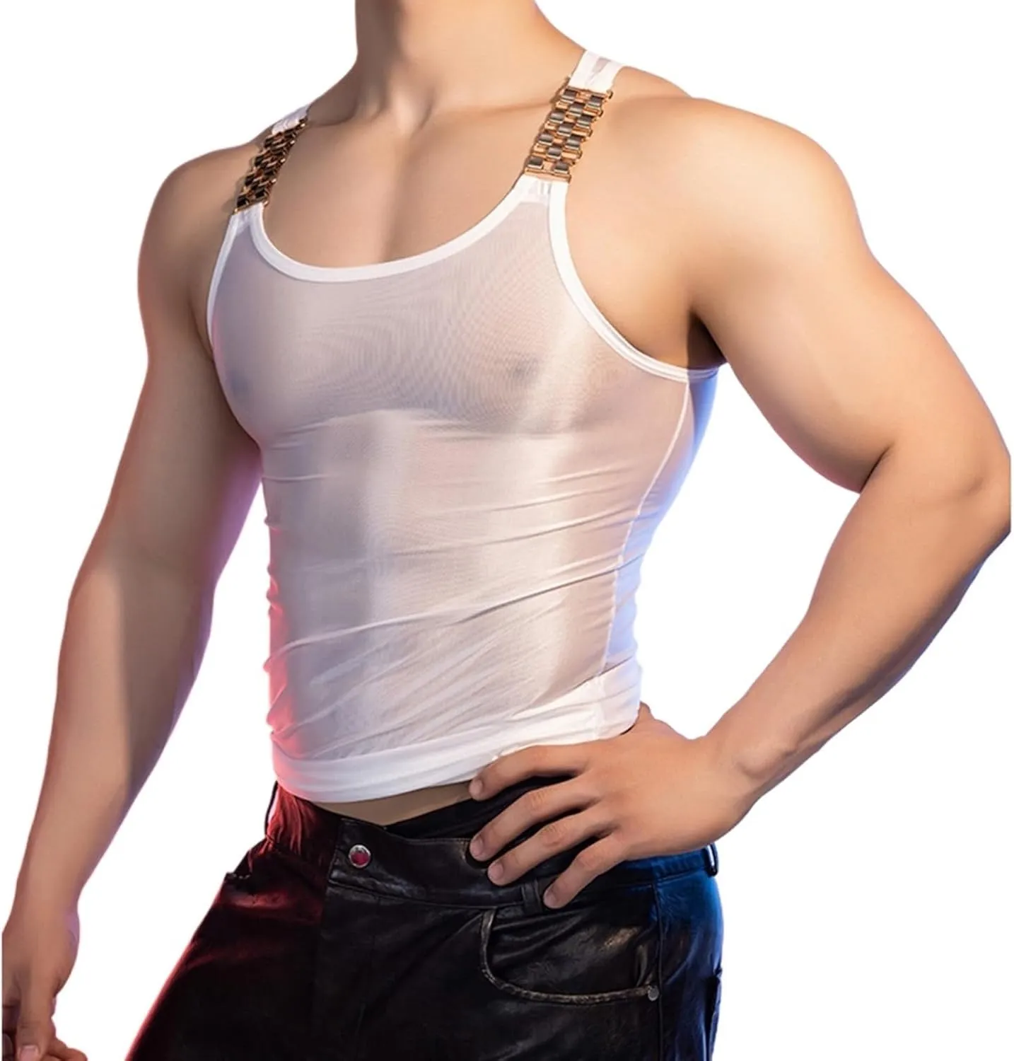 Glossy Mens Tank Top Sleeveless Vest Sports Sports Workout Undershirt Sexy Muscle Sheer Shirt
