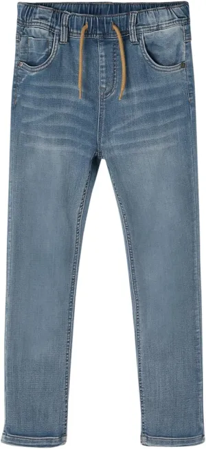 Haloumoning Boys Jeans Kids Elastic Waist Straight Leg Denim Pants with Drawstring 4-14 Years