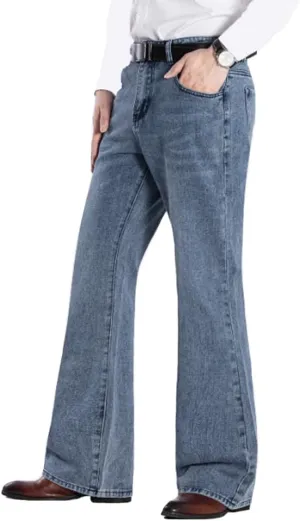 HAORUN Men Bell Bottom Jeans Slim Fit Flared Denim Pants 60s 70s Retro Trousers