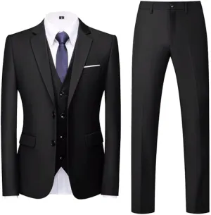 HBDesign 2 Buttons Notch Lapels 4 Buttons Waistcoat Solid Color Men's Suits(Jacket Vest Pants)
