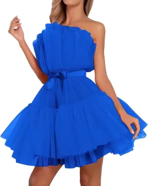 Homecoming Dresses Tulle Lace Prom Dress Short Off Shoulder Strapless Asymmetrical Cocktail Party Tutu Dresses Gown