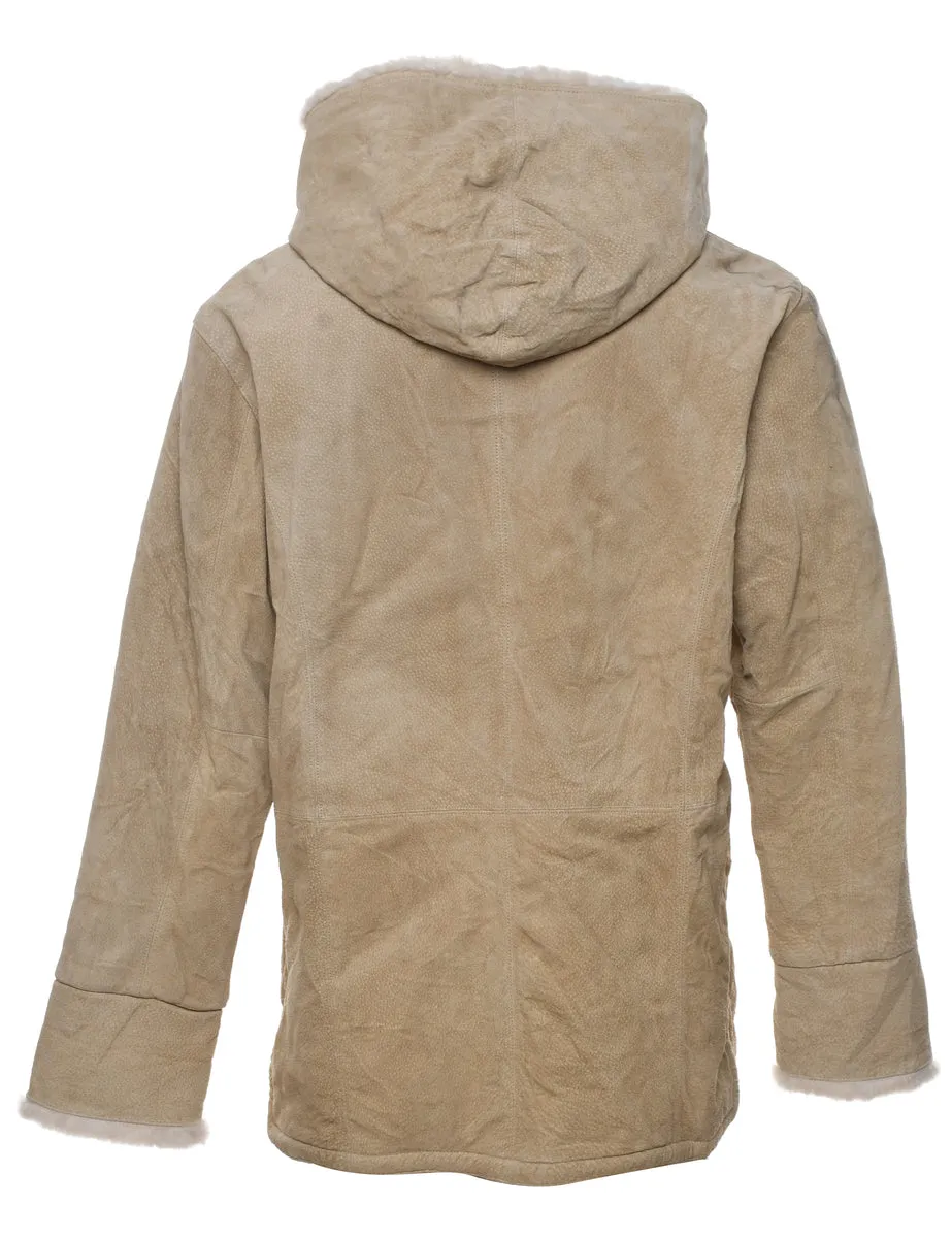 Hooded Suede Shearling Coat - L