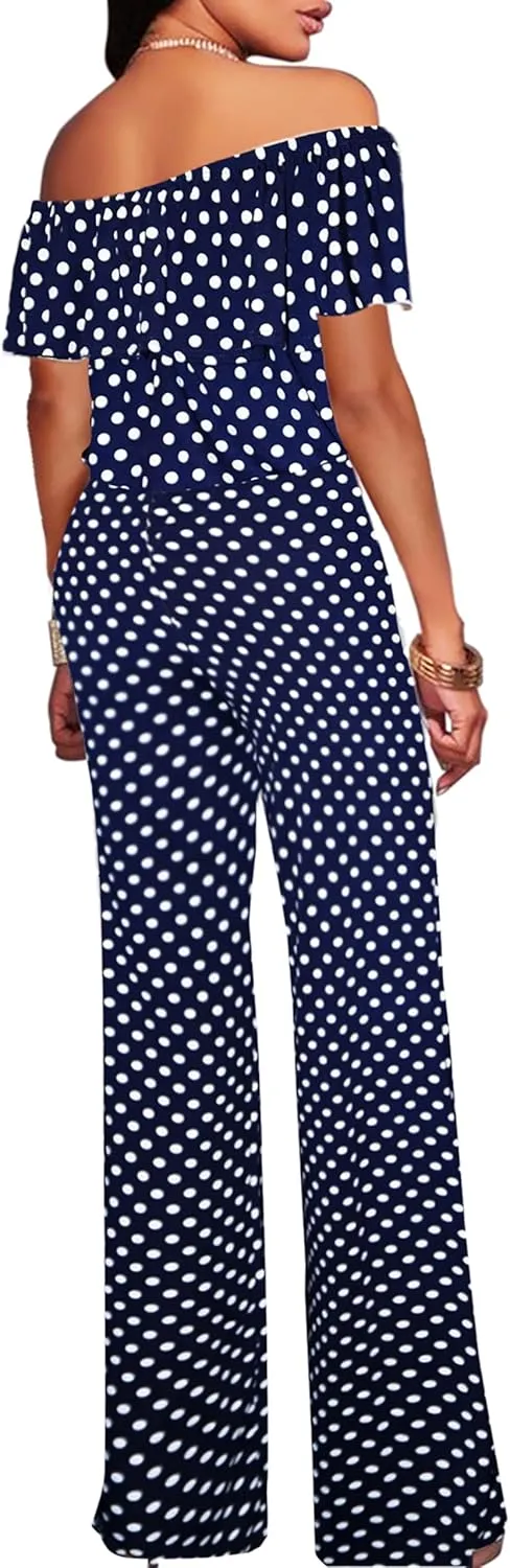 Hybrid & Company Women Casual Off Shoulder High Waist Pants Romper Wide Leg Jumpsuit