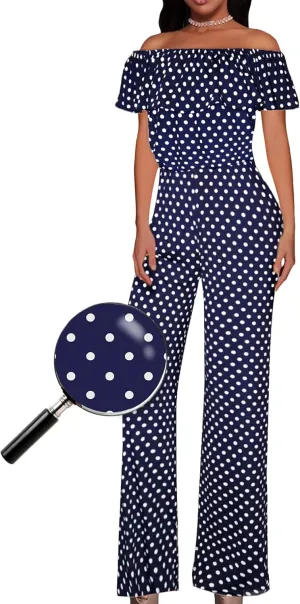 Hybrid & Company Women Casual Off Shoulder High Waist Pants Romper Wide Leg Jumpsuit
