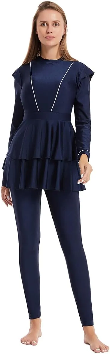 IBAKOM Muslim Swimsuit for Women Burkini Long Pleated Skirt with Swim Cap Modest Bathing Suit Islamic Surfing Rash Guard Set