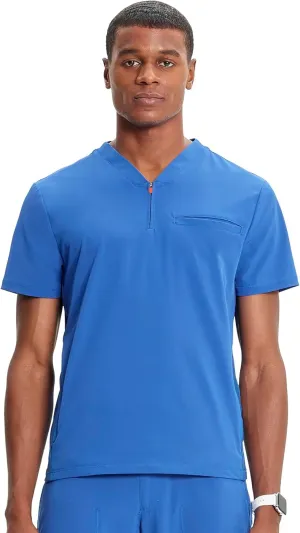 Infinity Cherokee Men's Partial Zip V-Neck Scrub Top with 3 Pockets Rib-Knit Side Panels IN702A