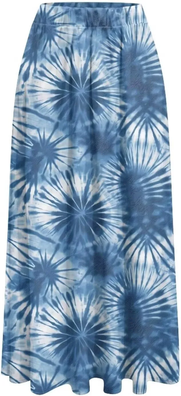 Irisjudy Women's Flare Long Maxi Skirt Magical Mushroom Casual Elastic Waisted Pleated Skirt Tie Dye Long Skirt with Pockets