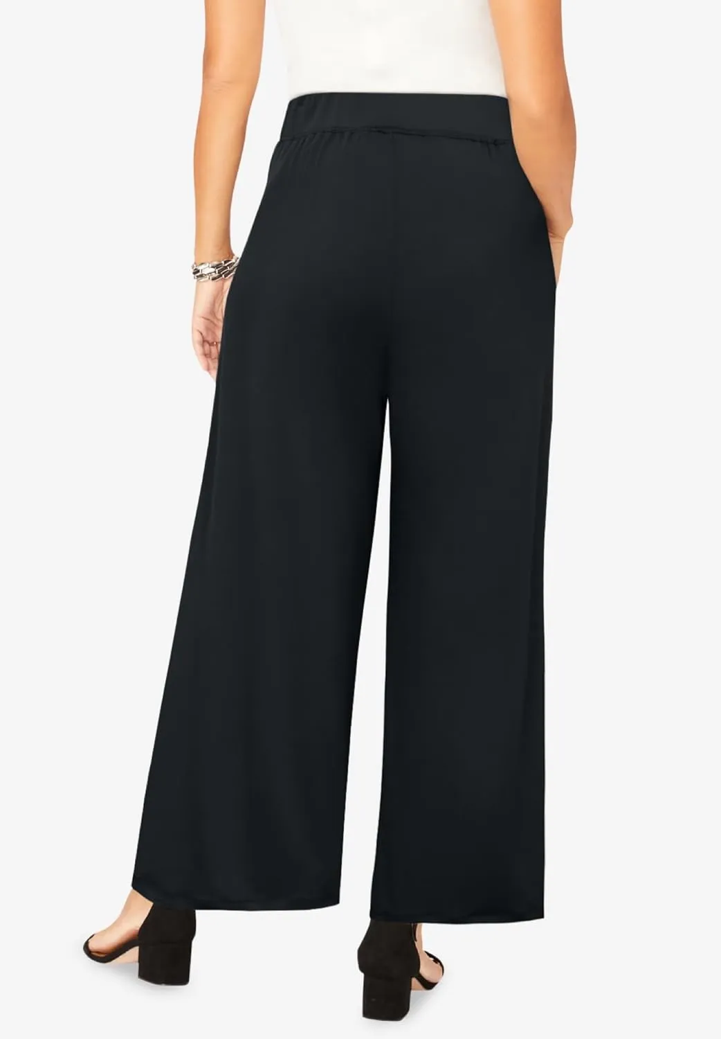Jessica London Women's Plus Size Knit Palazzo Pant Wide Leg Stretch Dress Pants