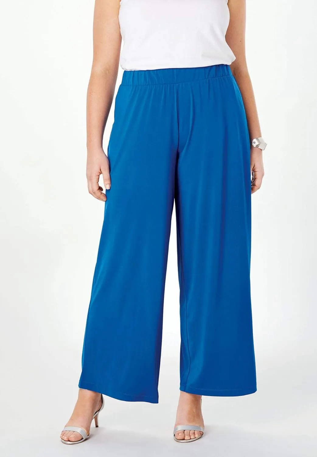 Jessica London Women's Plus Size Knit Palazzo Pant Wide Leg Stretch Dress Pants