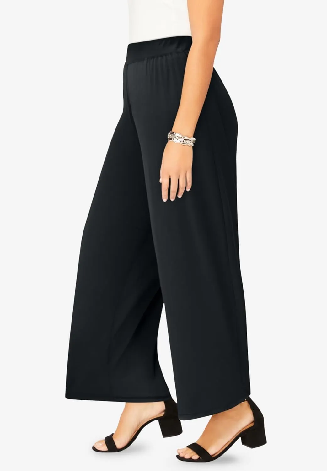 Jessica London Women's Plus Size Knit Palazzo Pant Wide Leg Stretch Dress Pants