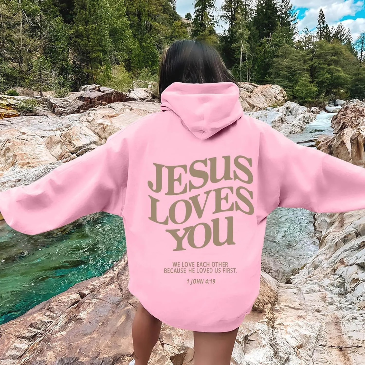 Jesus Loves You Hoodie Womens Christian Sweatshirt Christian Hoodies Oversized Jesus Sweatshirt Long Sleeve Pullover