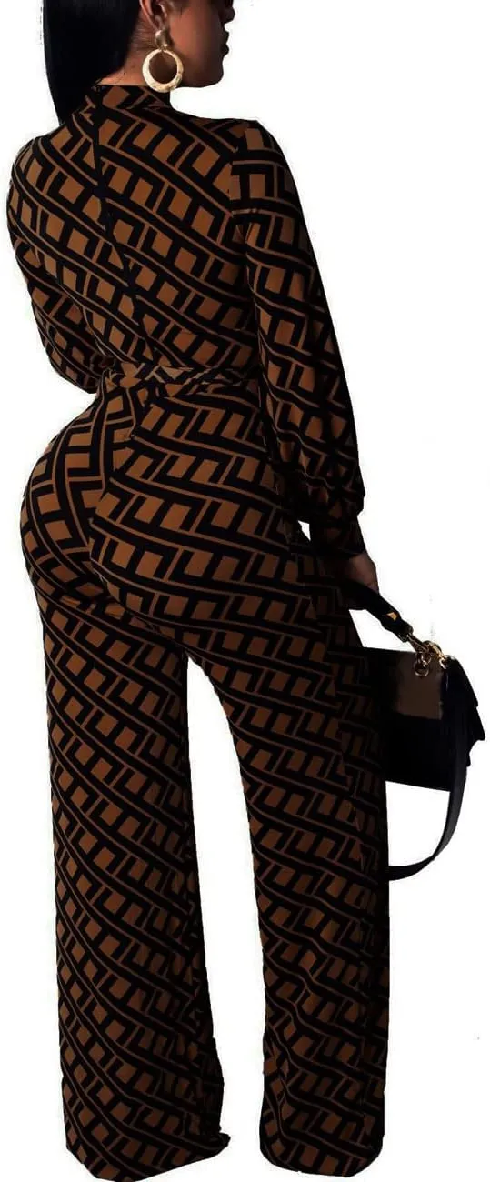 Jumpsuit for Women Sexy Elegant Long Straight Pants Cocktail Printing Jumpsuits Party Club with Zipper