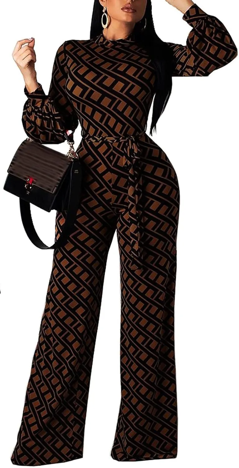Jumpsuit for Women Sexy Elegant Long Straight Pants Cocktail Printing Jumpsuits Party Club with Zipper