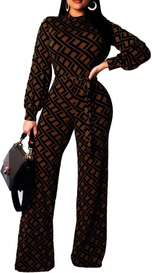 Jumpsuit for Women Sexy Elegant Long Straight Pants Cocktail Printing Jumpsuits Party Club with Zipper