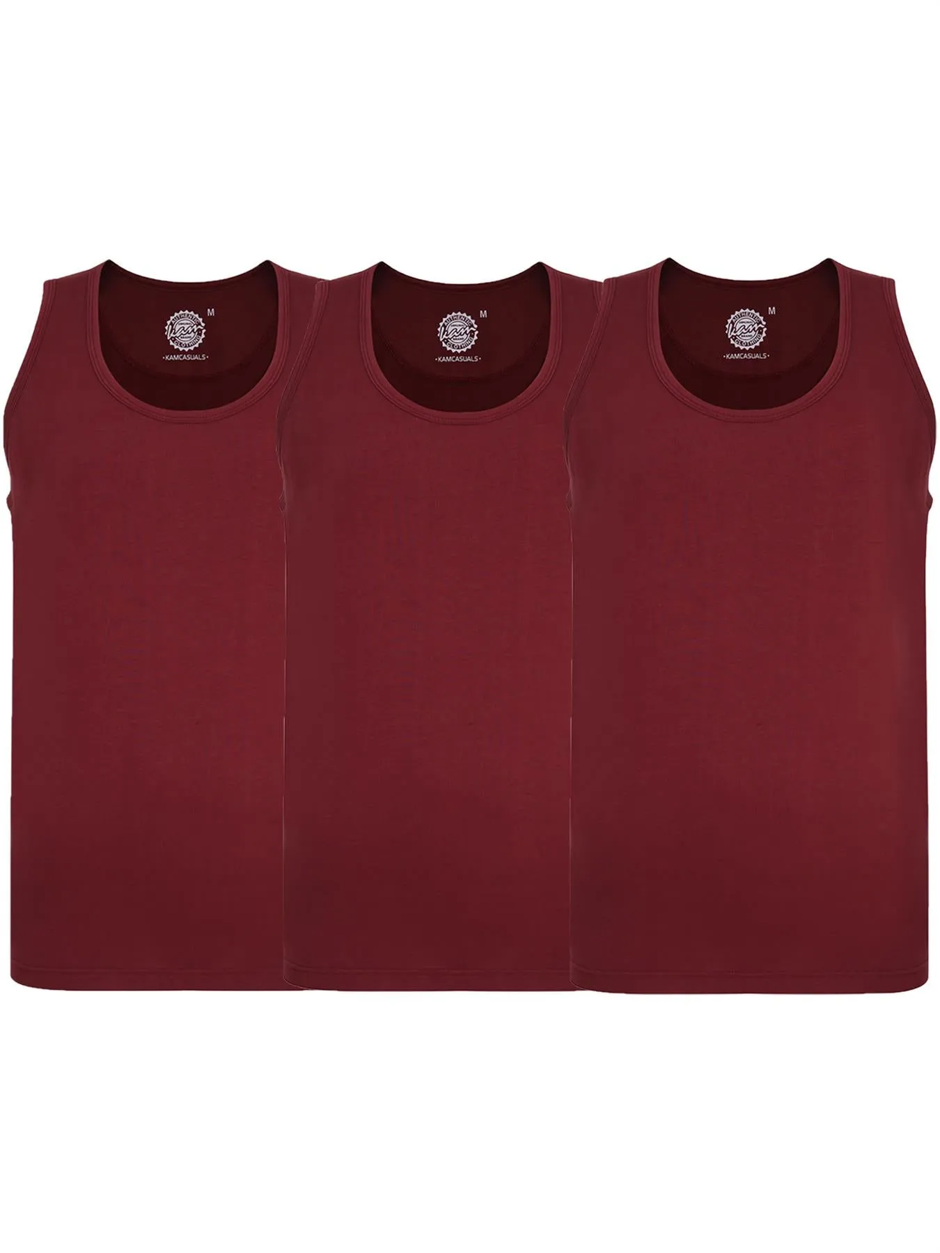 Kam Big Size Men's Pure Cotton 3 Pack Long Length Vests (KBS500F) 2XL-12XL, 5 Colours