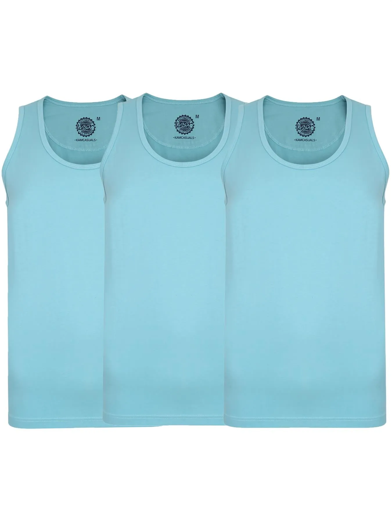 Kam Big Size Men's Pure Cotton 3 Pack Long Length Vests (KBS500F) 2XL-12XL, 5 Colours