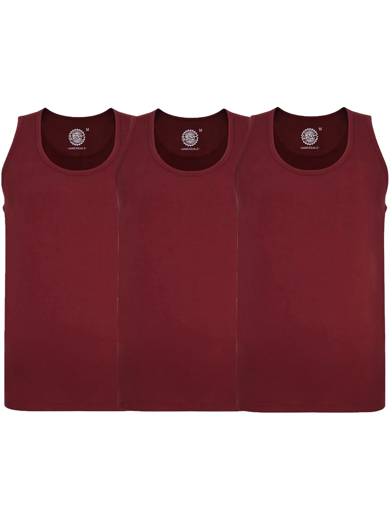 Kam Big Size Men's Pure Cotton 3 Pack Long Length Vests (KBS500F) 2XL-12XL, 5 Colours