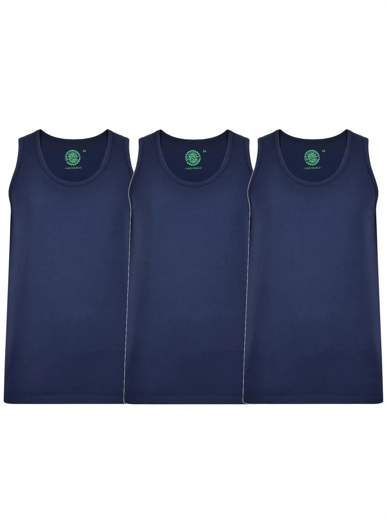 Kam Big Size Men's Pure Cotton 3 Pack Long Length Vests (KBS500F) 2XL-12XL, 5 Colours