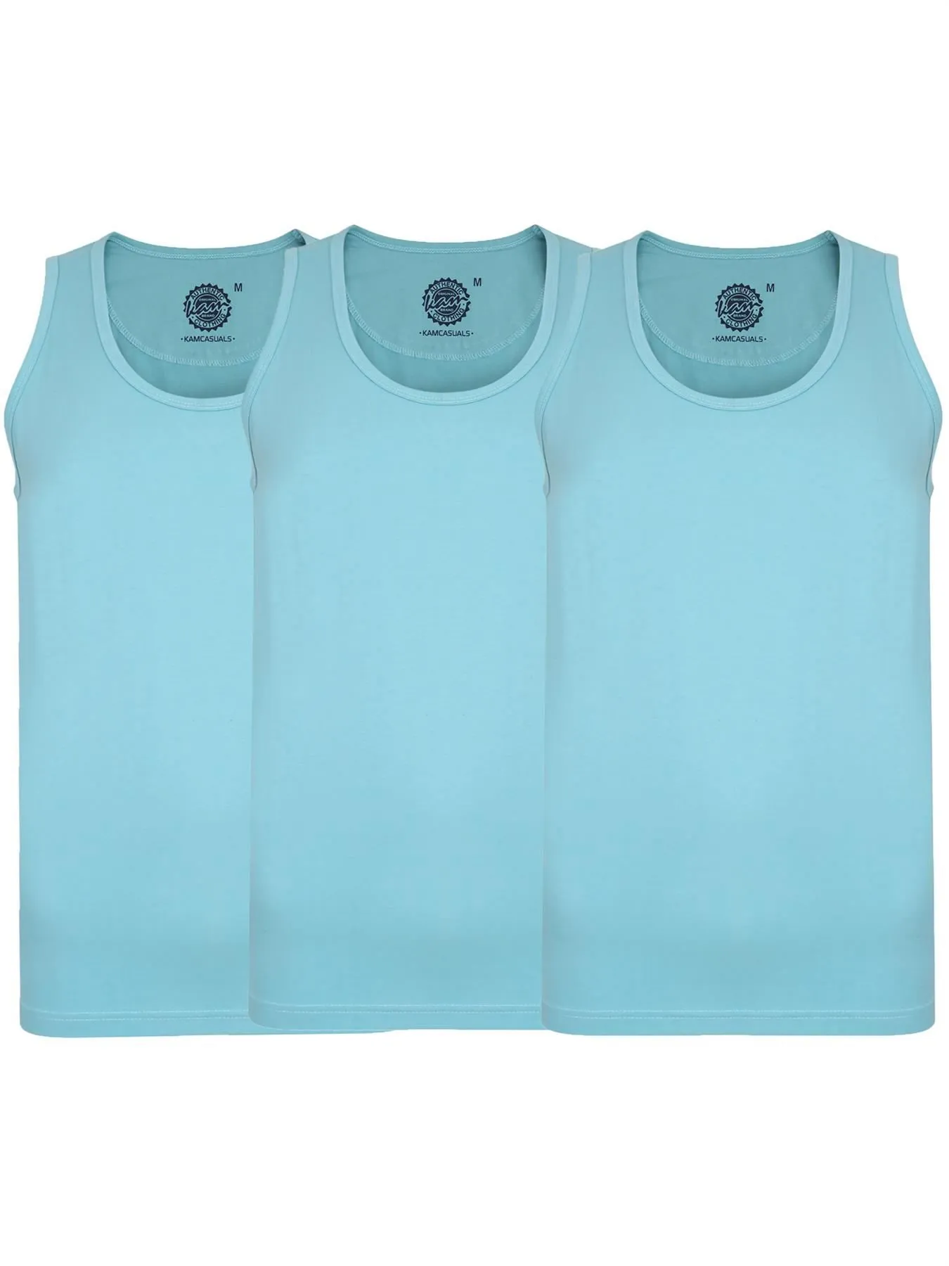 Kam Big Size Men's Pure Cotton 3 Pack Long Length Vests (KBS500F) 2XL-12XL, 5 Colours