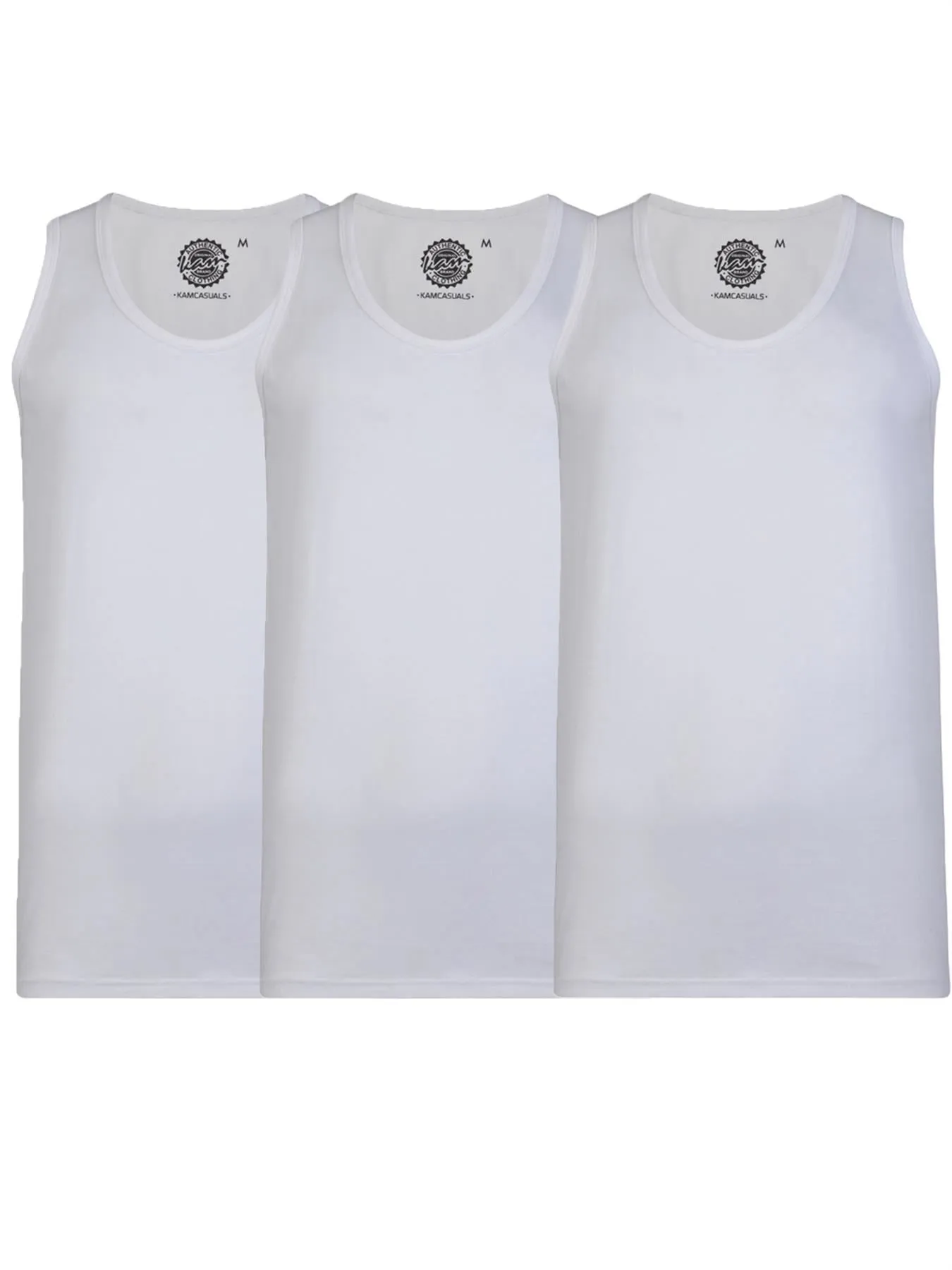 Kam Big Size Men's Pure Cotton 3 Pack Long Length Vests (KBS500F) 2XL-12XL, 5 Colours