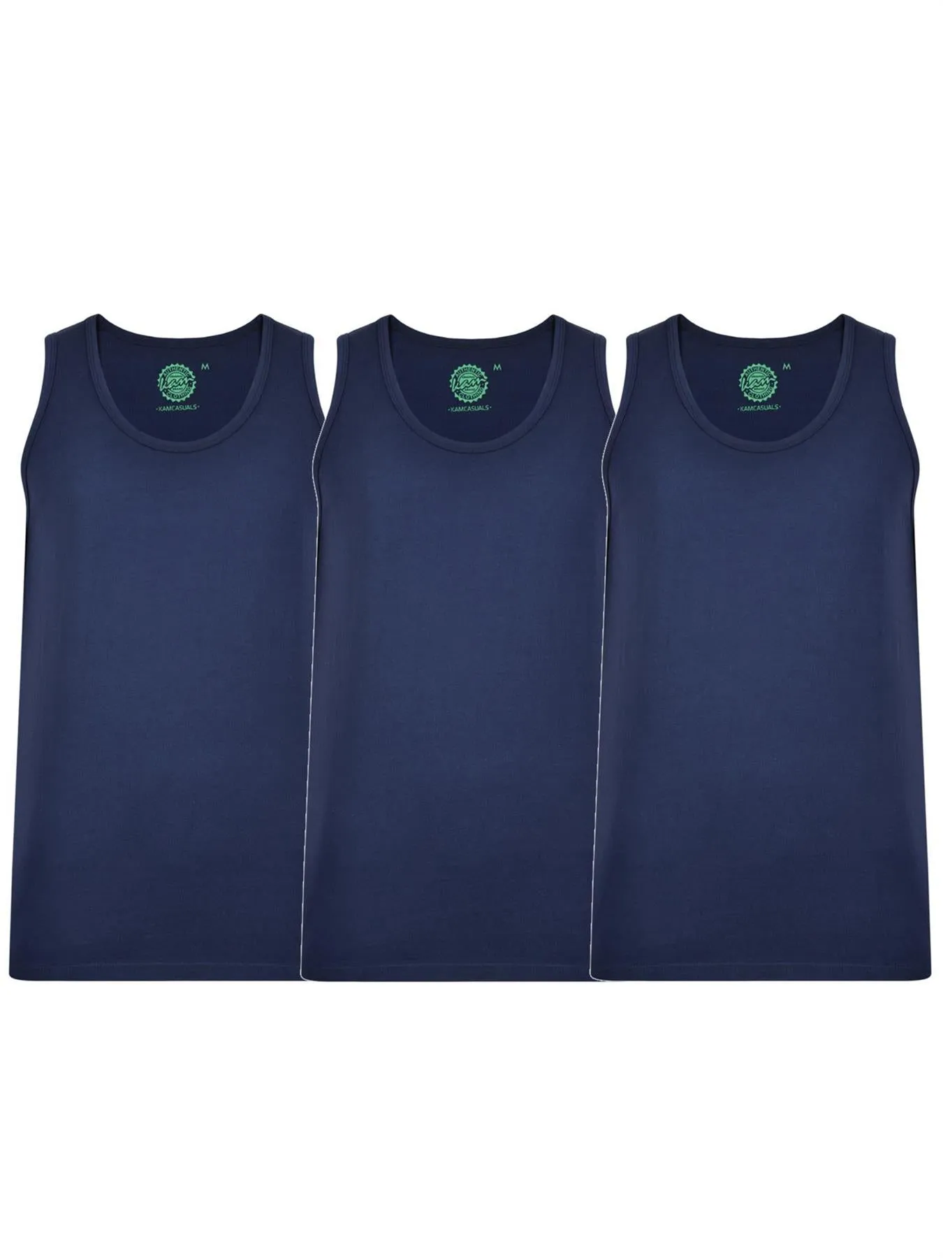 Kam Big Size Men's Pure Cotton 3 Pack Long Length Vests (KBS500F) 2XL-12XL, 5 Colours