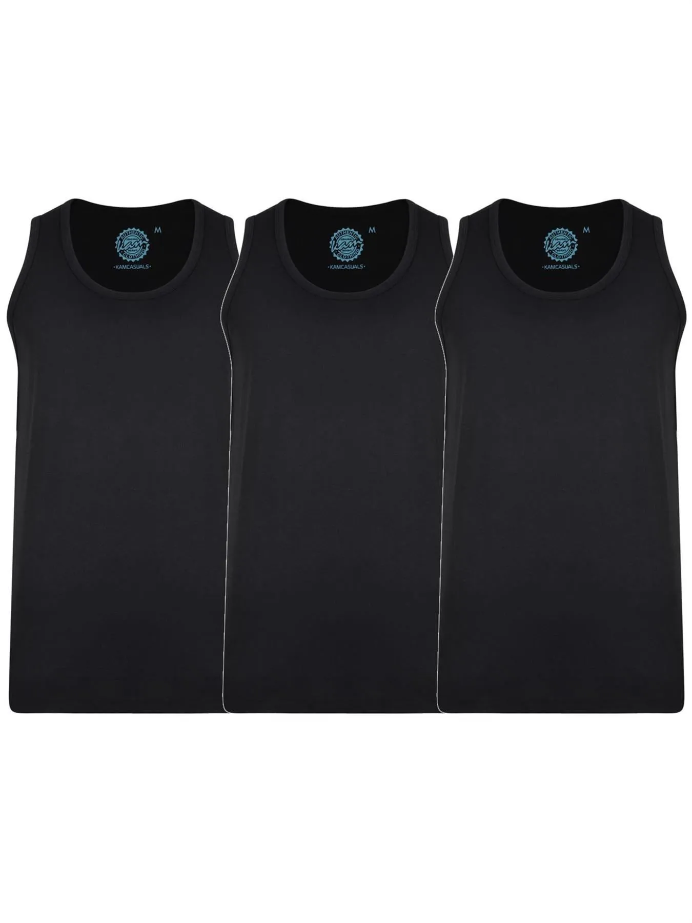 Kam Big Size Men's Pure Cotton 3 Pack Long Length Vests (KBS500F) 2XL-12XL, 5 Colours