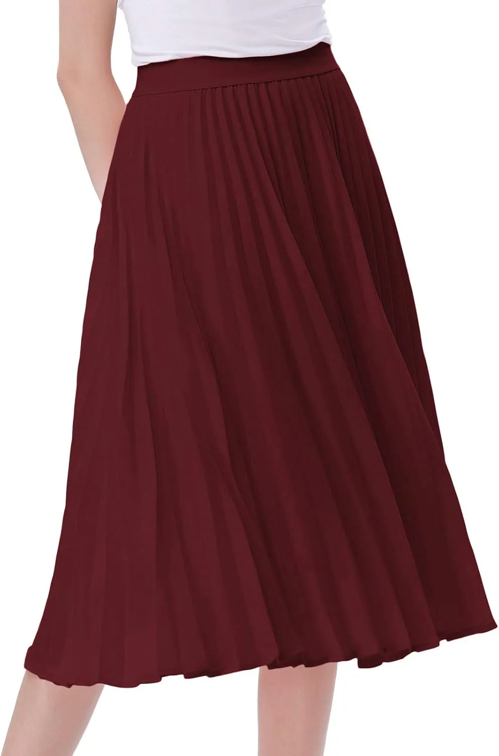 Kate Kasin Women's High Waist Pleated A-Line Swing Skirt KK659