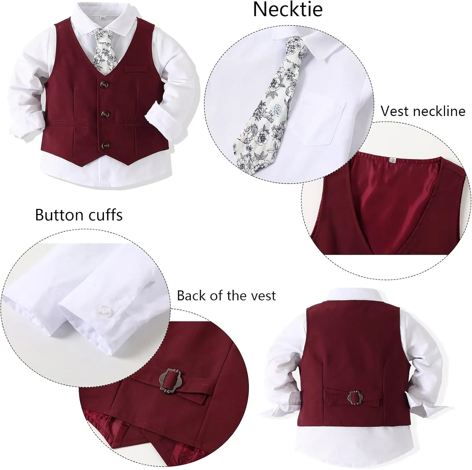 Kimocat Baby Boy Clothes Outfit Suit Long Sleeve Gentleman Tuxedo Vest Wedding Birthday Party Suit