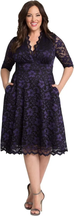 Kiyonna Women's Plus Size Mon Cherie Lace Dress, A-Line Midi Semi-Formal or Formal Cocktail Party Dress for Wedding Guest