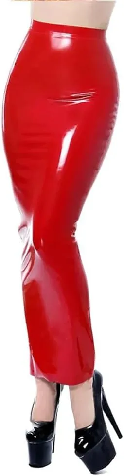 Latex Leather Pencil Skirts For Women Sexy Midi Mermaid Skirt High Waist Split Bodycon Hobble Skirt