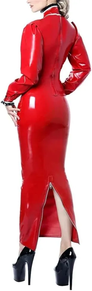 Latex Leather Pencil Skirts For Women Sexy Midi Mermaid Skirt High Waist Split Bodycon Hobble Skirt