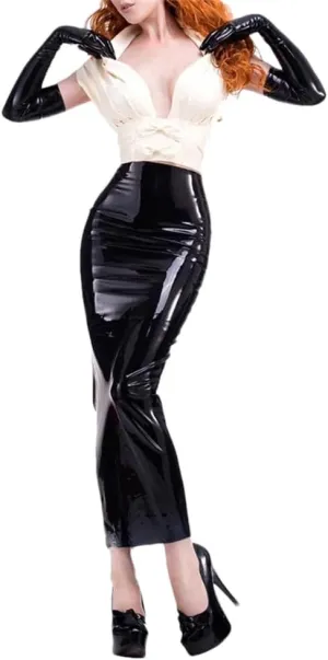 Latex Leather Pencil Skirts For Women Sexy Midi Mermaid Skirt High Waist Split Bodycon Hobble Skirt