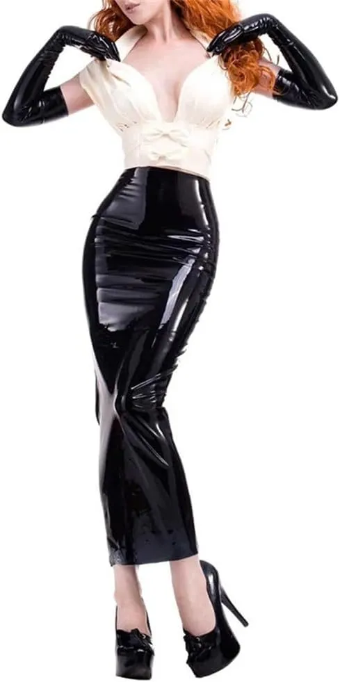 Latex Leather Pencil Skirts For Women Sexy Midi Mermaid Skirt High Waist Split Bodycon Hobble Skirt