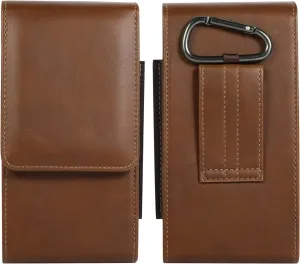 Leather Cell Phone Belt Clip Bag Men, Vertical Cell Phone Belt Holster, 6.7" Small Waist Bag Men Smartphone Belt Pouch Waist Purse Wallet Card Holder Pocket Hiking Handbag Fanny Carrying Case