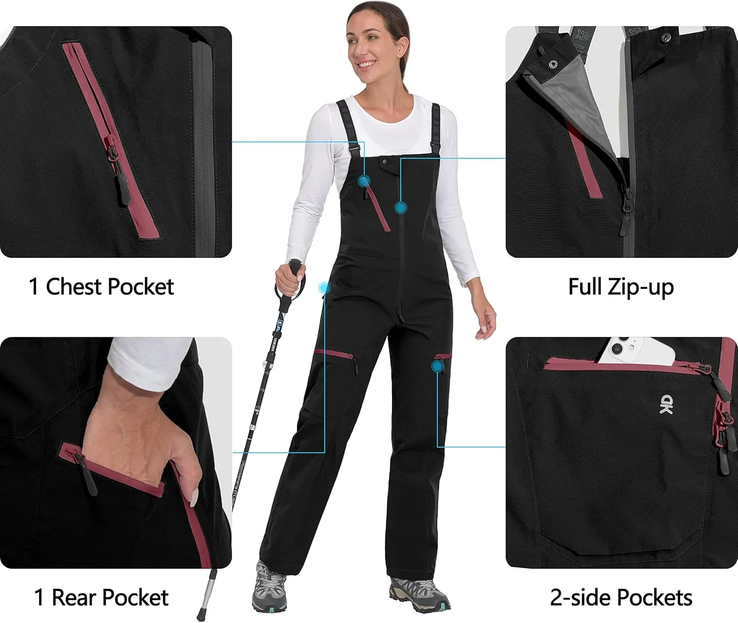 Little Donkey Andy Snow Bib Overalls for Women Waterproof Coveralls Windproof Suspenders Outdoor Skiing Suit Pants