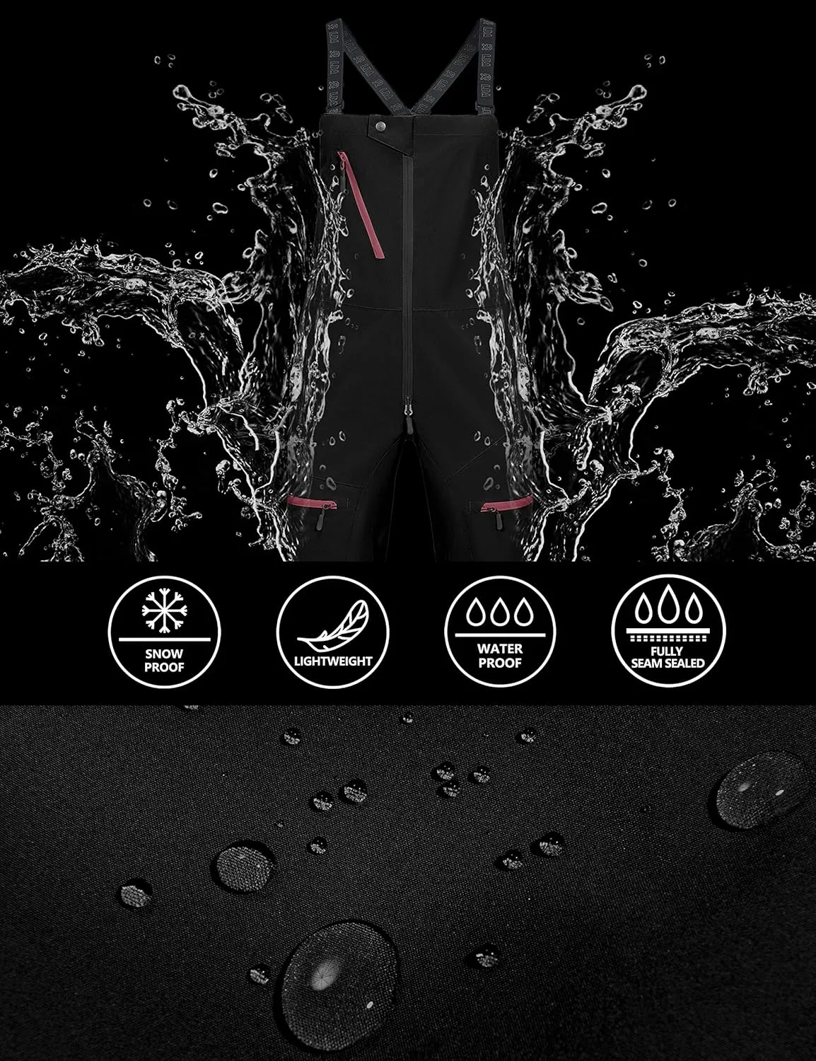 Little Donkey Andy Snow Bib Overalls for Women Waterproof Coveralls Windproof Suspenders Outdoor Skiing Suit Pants
