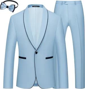 MAGE MALE Mens 2 Pieces Tuxedo Shawl Lapel Slim Fit One Button Color Clashing Design Suit Wedding Blazer Jacket and Pants Set