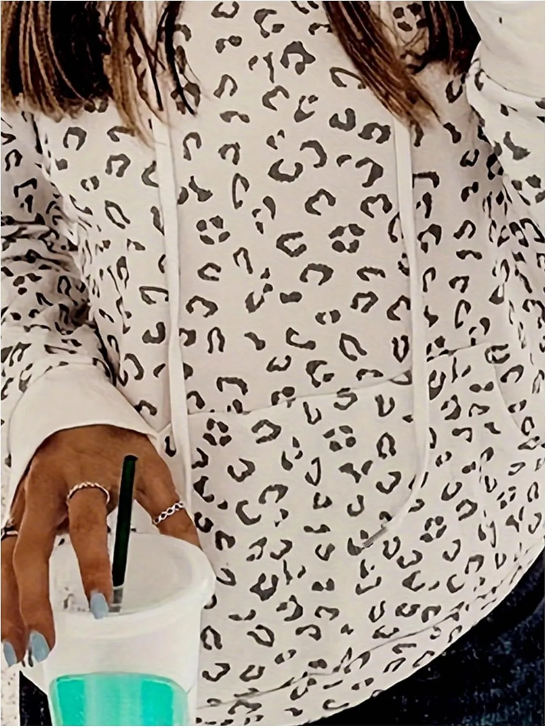 MakeMeChic Women's Leopard Print Hooded Sweatshirt Drawstring Long Sleeve Pocket Hoodie