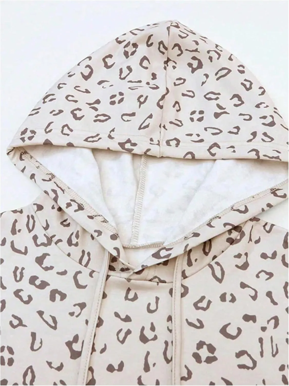 MakeMeChic Women's Leopard Print Hooded Sweatshirt Drawstring Long Sleeve Pocket Hoodie