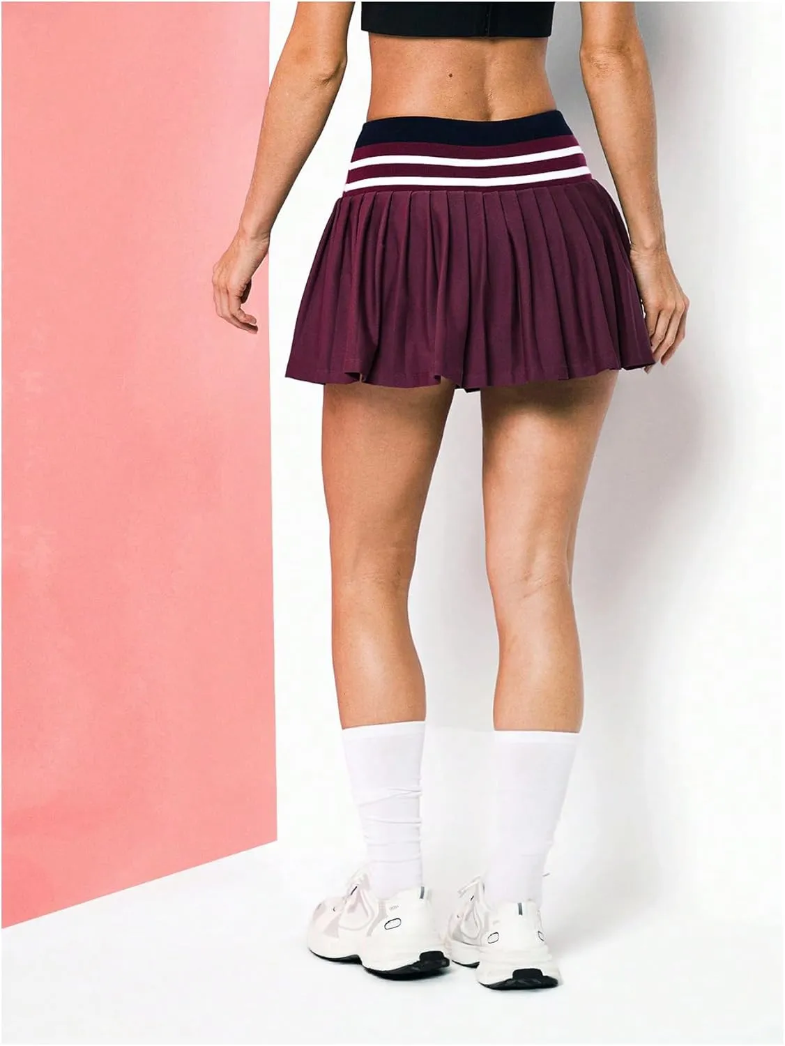 MakeMeChic Women's Striped Print Tennis Skirts Ruffle Hem A Line Sports Mini Skirt
