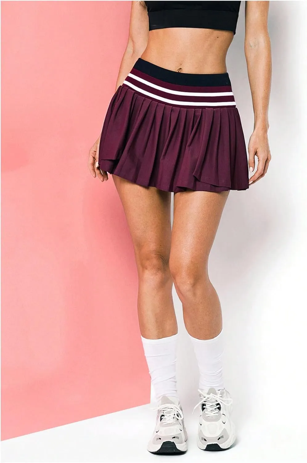 MakeMeChic Women's Striped Print Tennis Skirts Ruffle Hem A Line Sports Mini Skirt