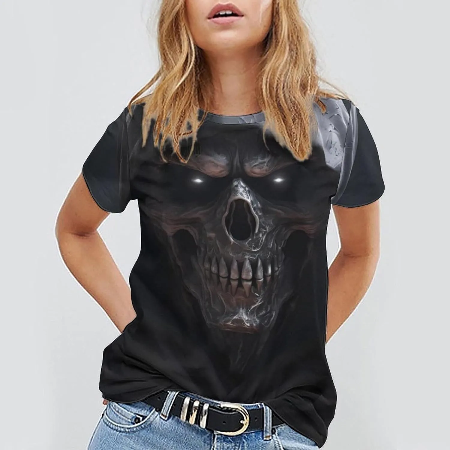MARSVOVO Men's Grim Reaper Skull Print Tee Shirt Novelty Western T-Shirt for Men Casual Short Sleeve Crew Neck Tops