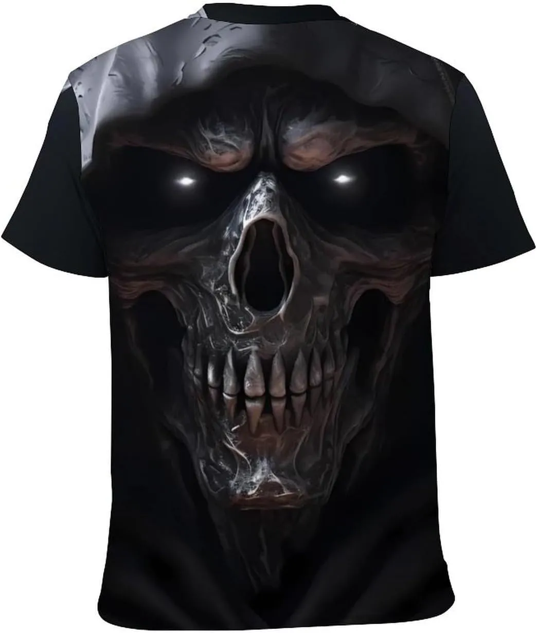 MARSVOVO Men's Grim Reaper Skull Print Tee Shirt Novelty Western T-Shirt for Men Casual Short Sleeve Crew Neck Tops
