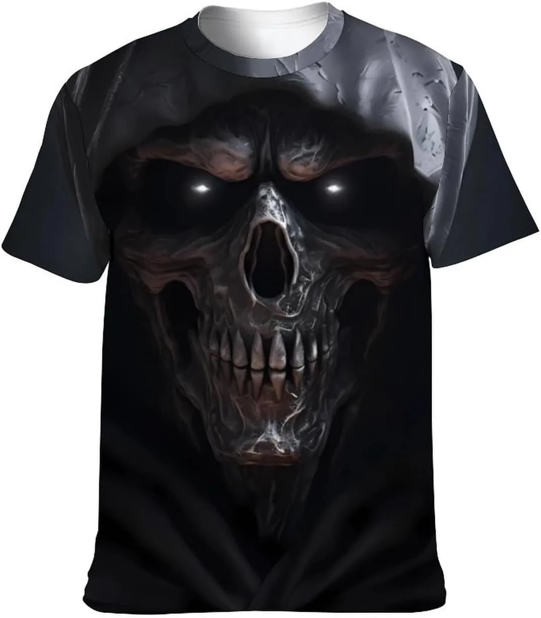 MARSVOVO Men's Grim Reaper Skull Print Tee Shirt Novelty Western T-Shirt for Men Casual Short Sleeve Crew Neck Tops