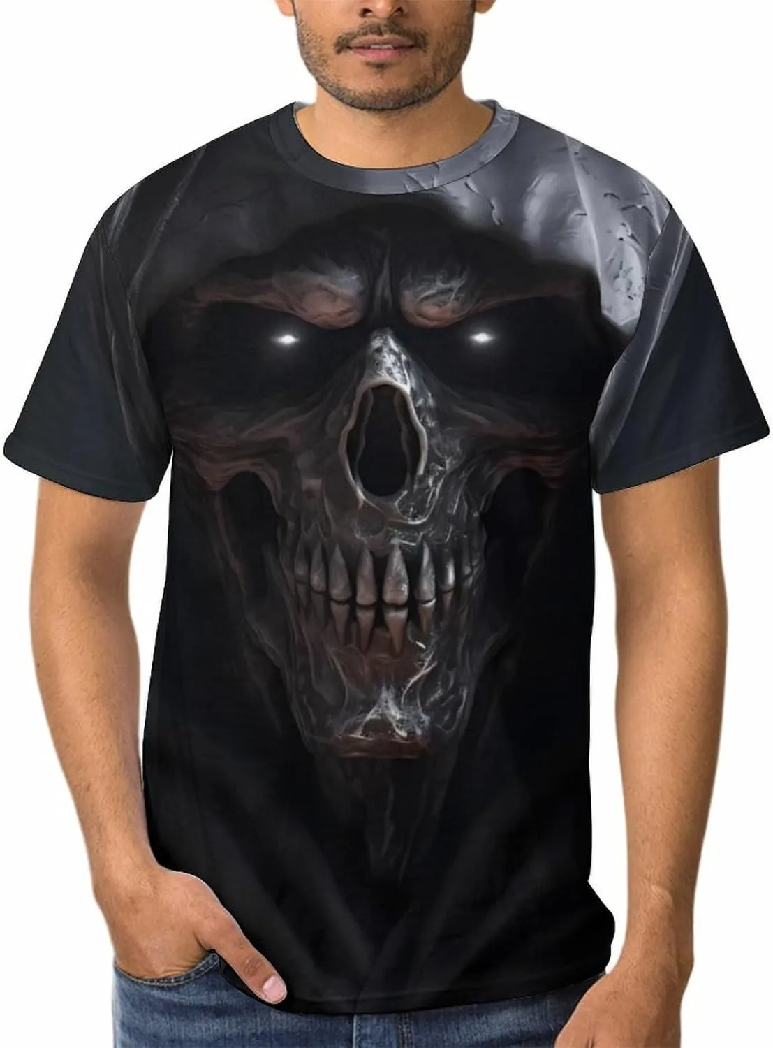 MARSVOVO Men's Grim Reaper Skull Print Tee Shirt Novelty Western T-Shirt for Men Casual Short Sleeve Crew Neck Tops