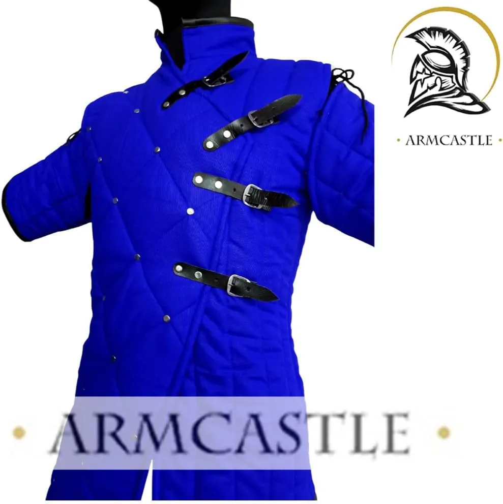 Medieval Viking Gambeson Aketon Coat - Thick Padded Cotton LARP Cosplay Armor, Half Sleeve, Halloween Costume